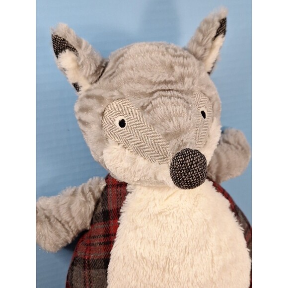 Pier 1 Imports Bentley Gray Fox Plush Stuffed Animal Plaid Stuffie Toy 15" - Picture 5 of 11